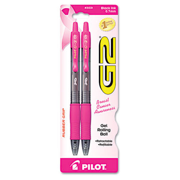 Pilot® G2 Premium Breast Cancer Awareness Gel Pen, Retractable, Fine 0.7 Mm, Black Ink, Translucent Pink Barrel, 2-pack freeshipping - TVN Wholesale